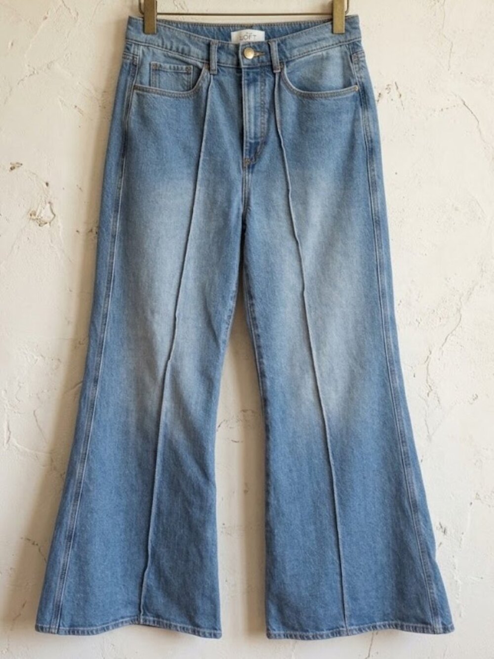 Loft 28 6 The Super Flare Jeans Blue Denim Wide Boho 70s Hippie Soft High Rise